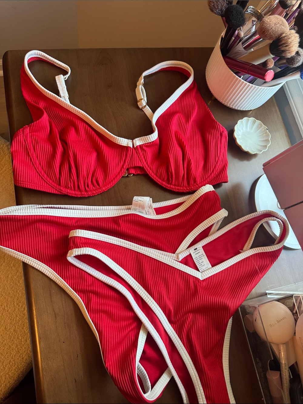 Hollister Red & White Bikini Set with 2 bottoms